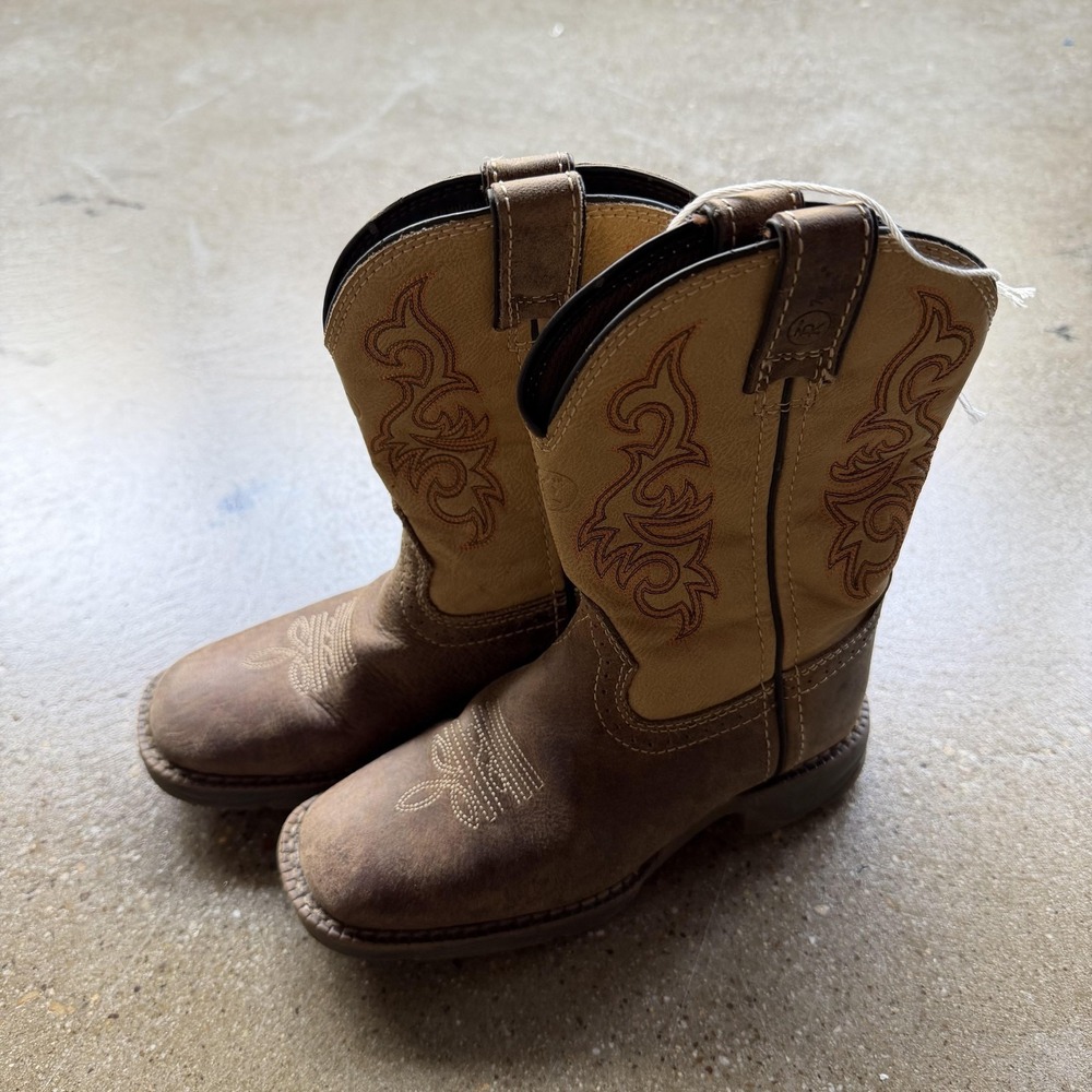 Tony Lama Boots Youth Size 11 D Brown Western Pull On Square Toe Mid Calf Riding